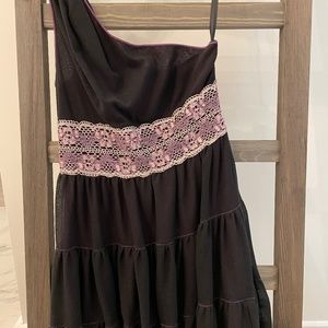 One shoulder black and purple dress